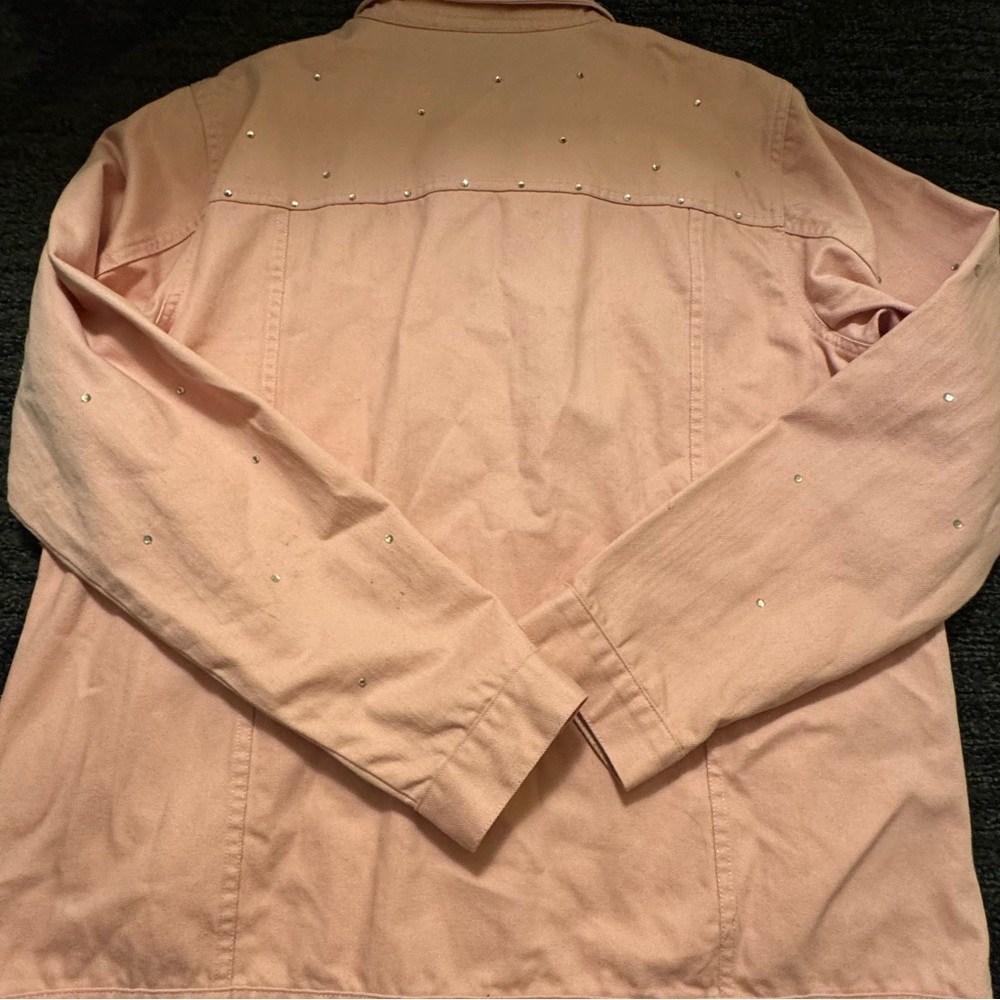 Quacker Factory Pink Rhinestone Studded Jean Jacket Classic Denim Size M Vintage - Picture 9 of 9